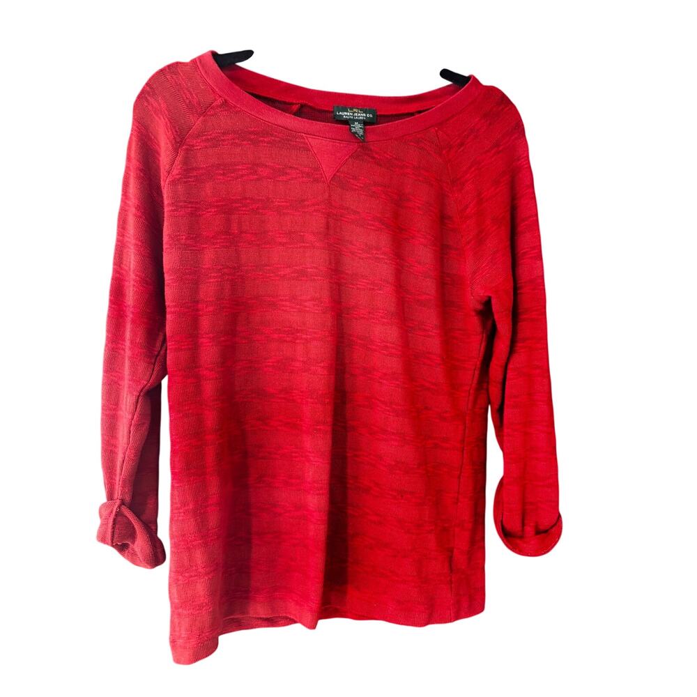 Vintage Lauren Ralph Lauren Women’s Medium Red Textured 3/4 Sleeve Pullover Top